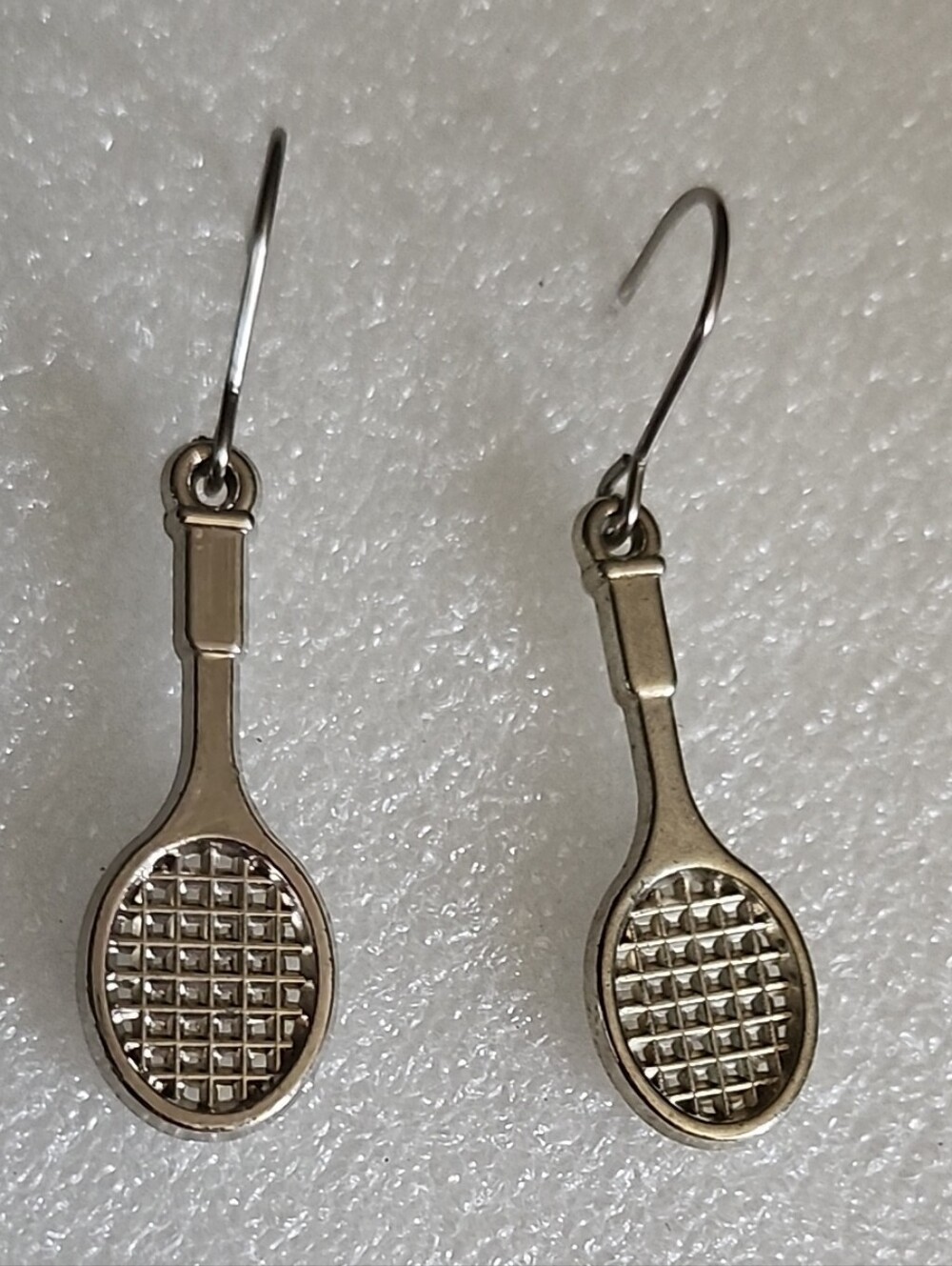 Hand Crafted Silver Tennis Racket Drop Earrings